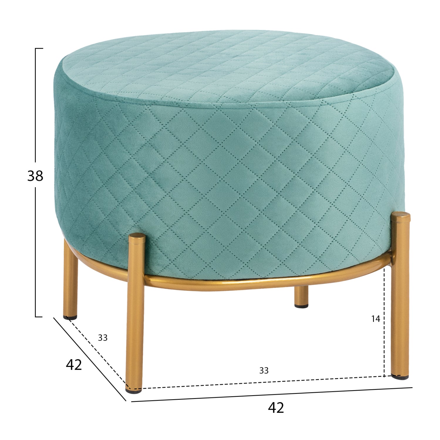 Табуретка Синта фъстъчено кадифе със златна основа 42x42x38см