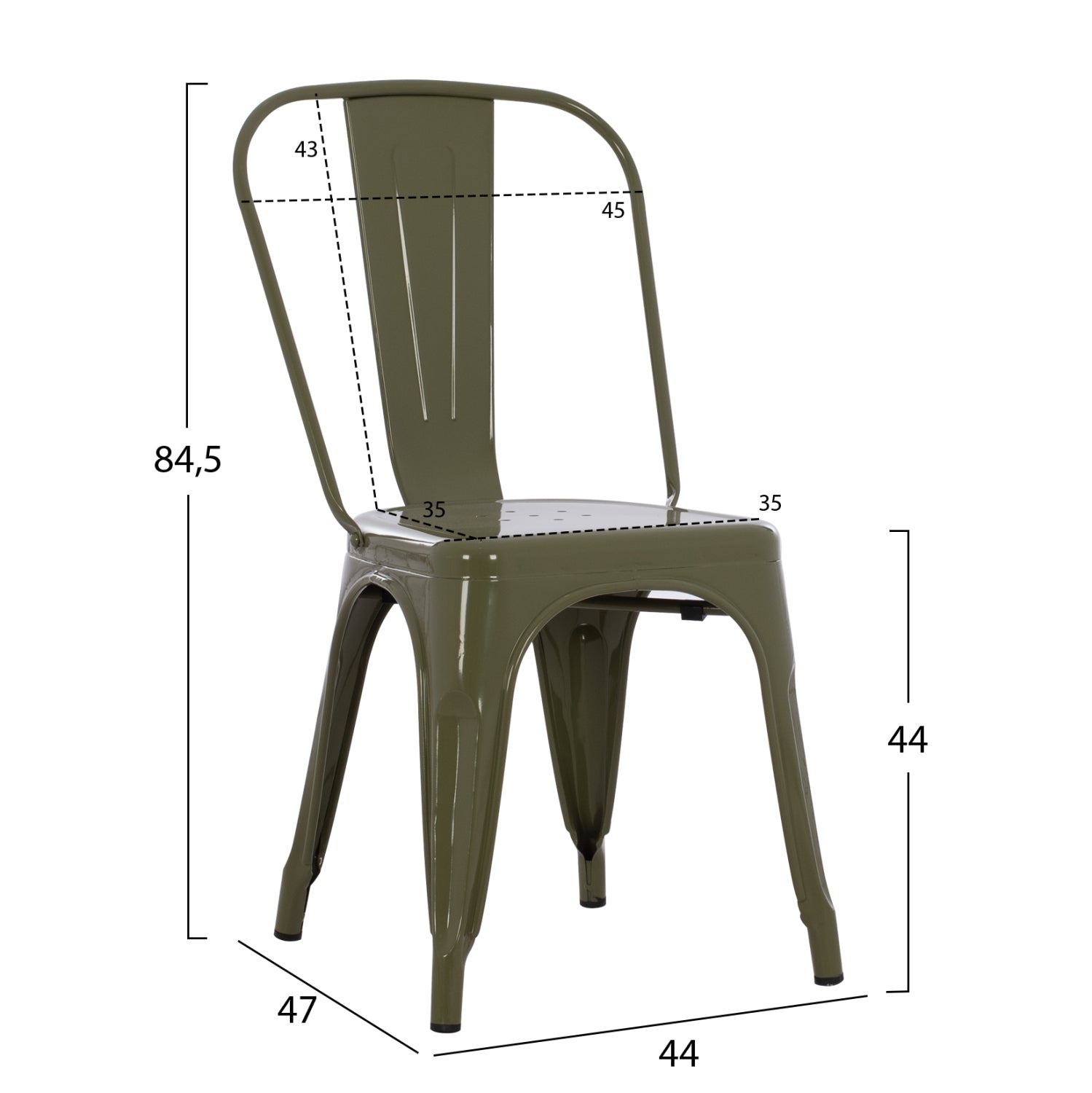 Метален стол MELITA-PRO в тъмно маслинено зелено 43x50x82см