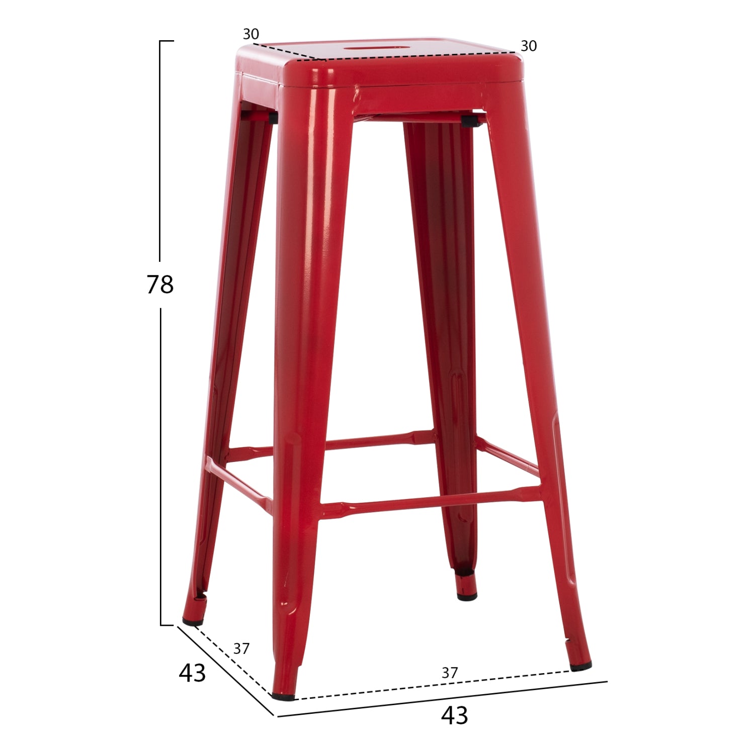Бар стол MELITA червен цвят  43x43x78