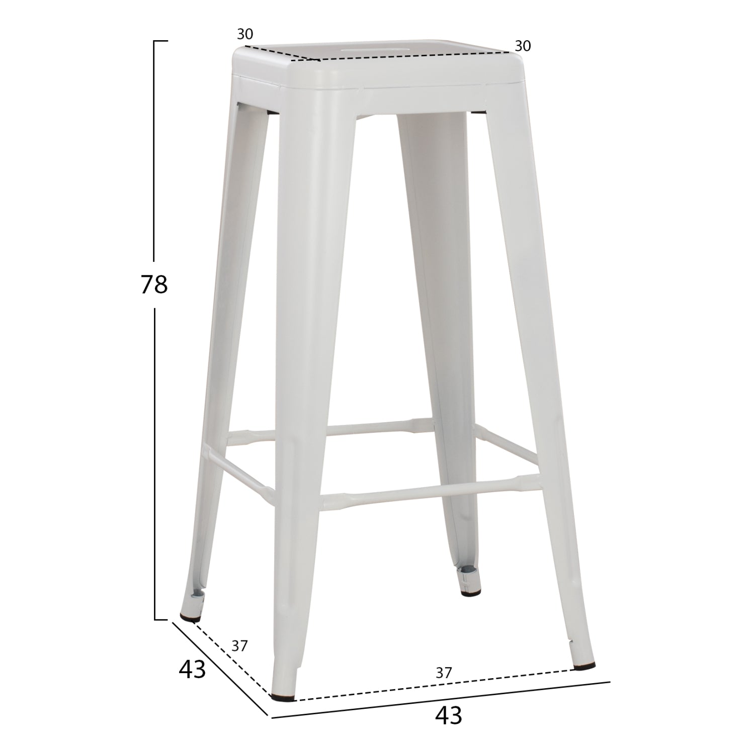Бар стол MELITA  PRO в матов бял цвят 43x43x78см