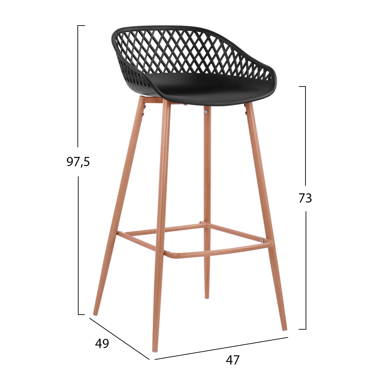 Табуретка AVAYA от полипропилен, черна, с метални крака 47x49x97,5 см