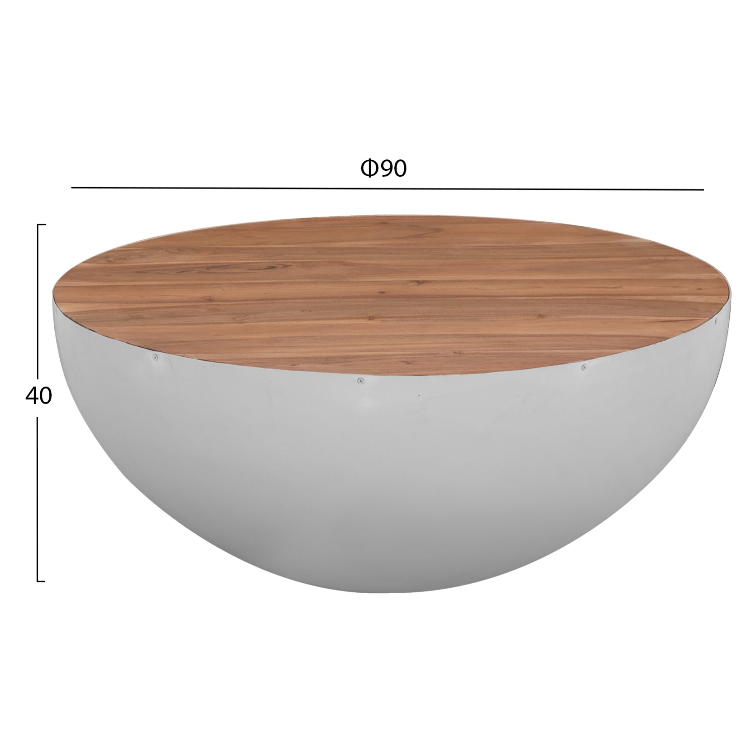 Декоративна холна маса  BOWL  ф90x40см. бяла с акациево дърво