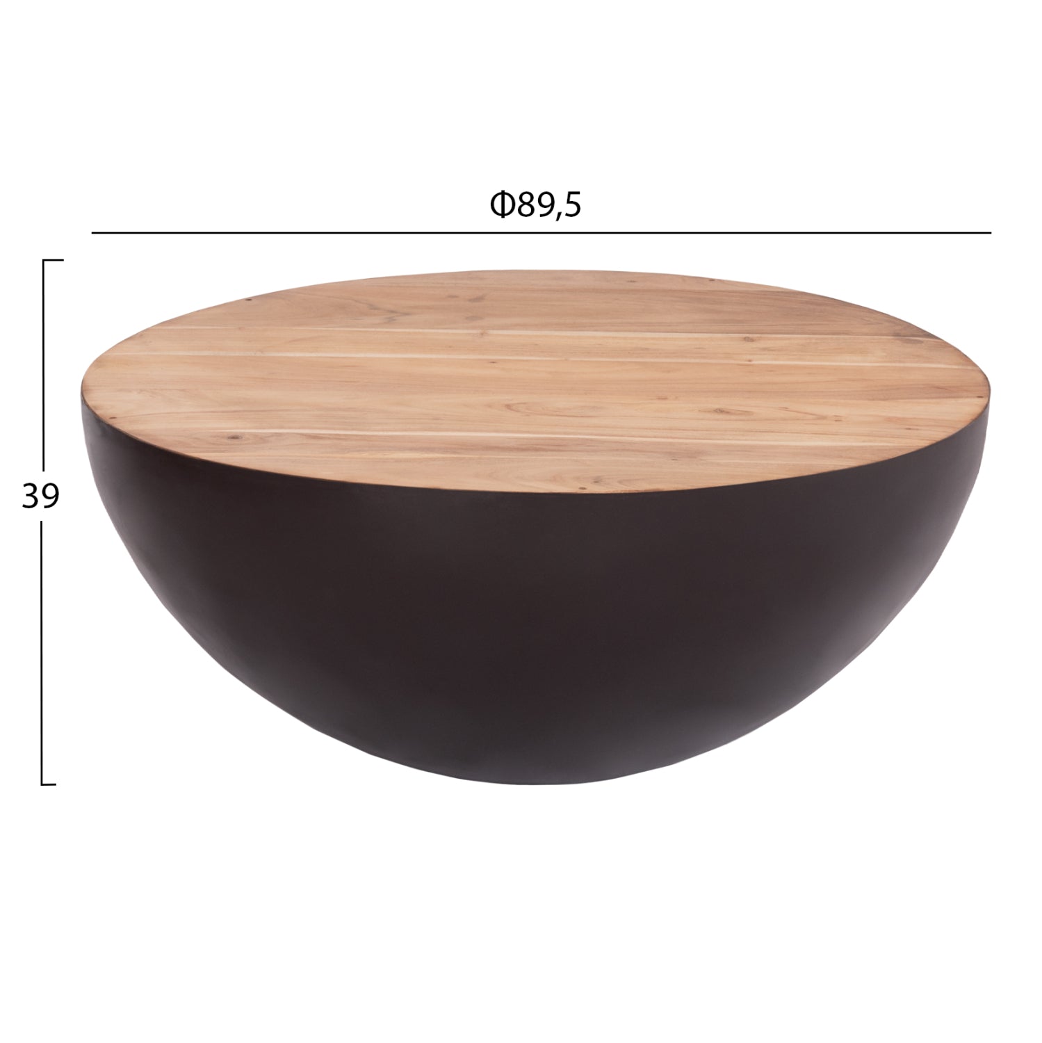 Масичка за кафе BOWL  Ф89.5x39см ръждива с акациево дърво