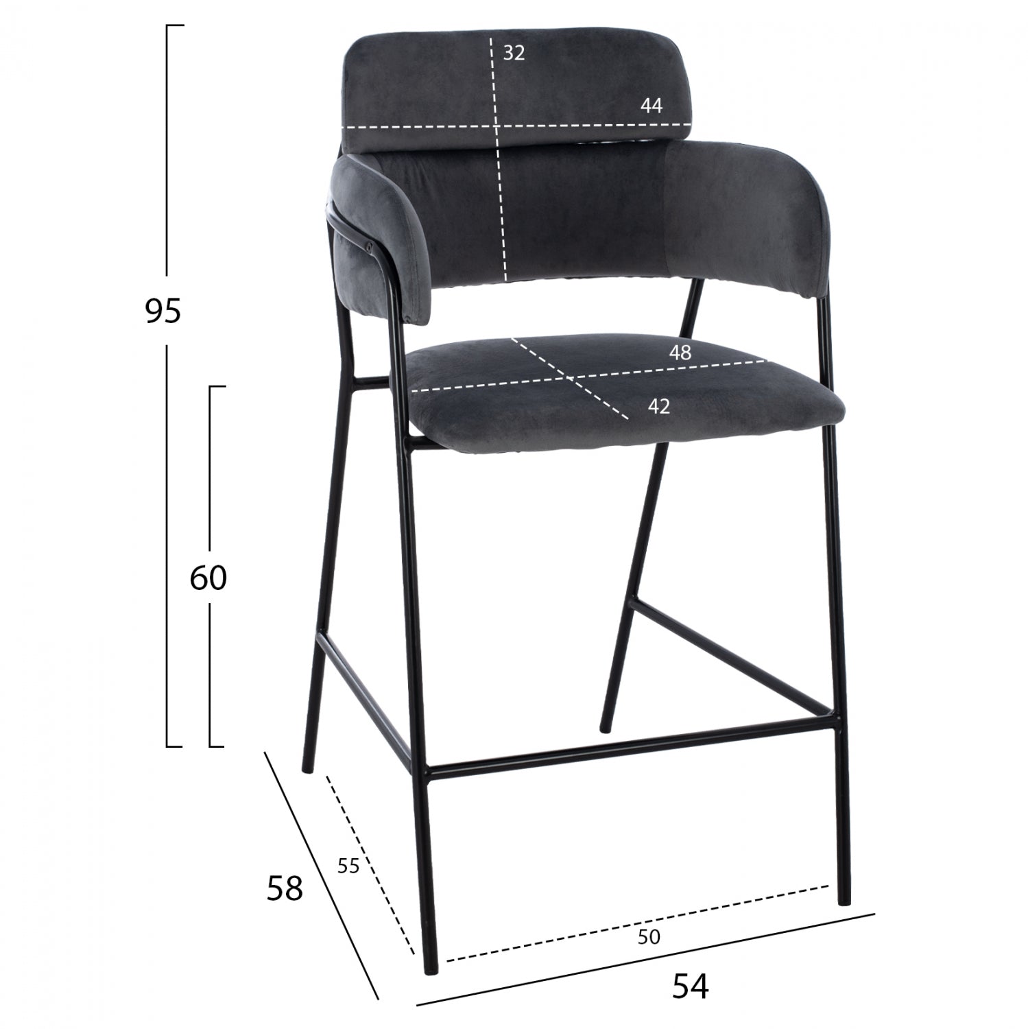 Бар стол KELSO средна височина-сив цвят