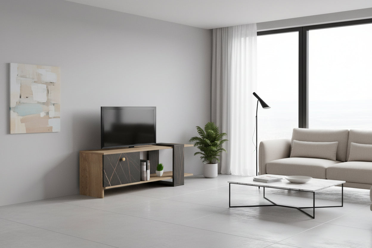 Тв шкаф HENRIETTE  цвят черен-натурал 120x28,5x37,5