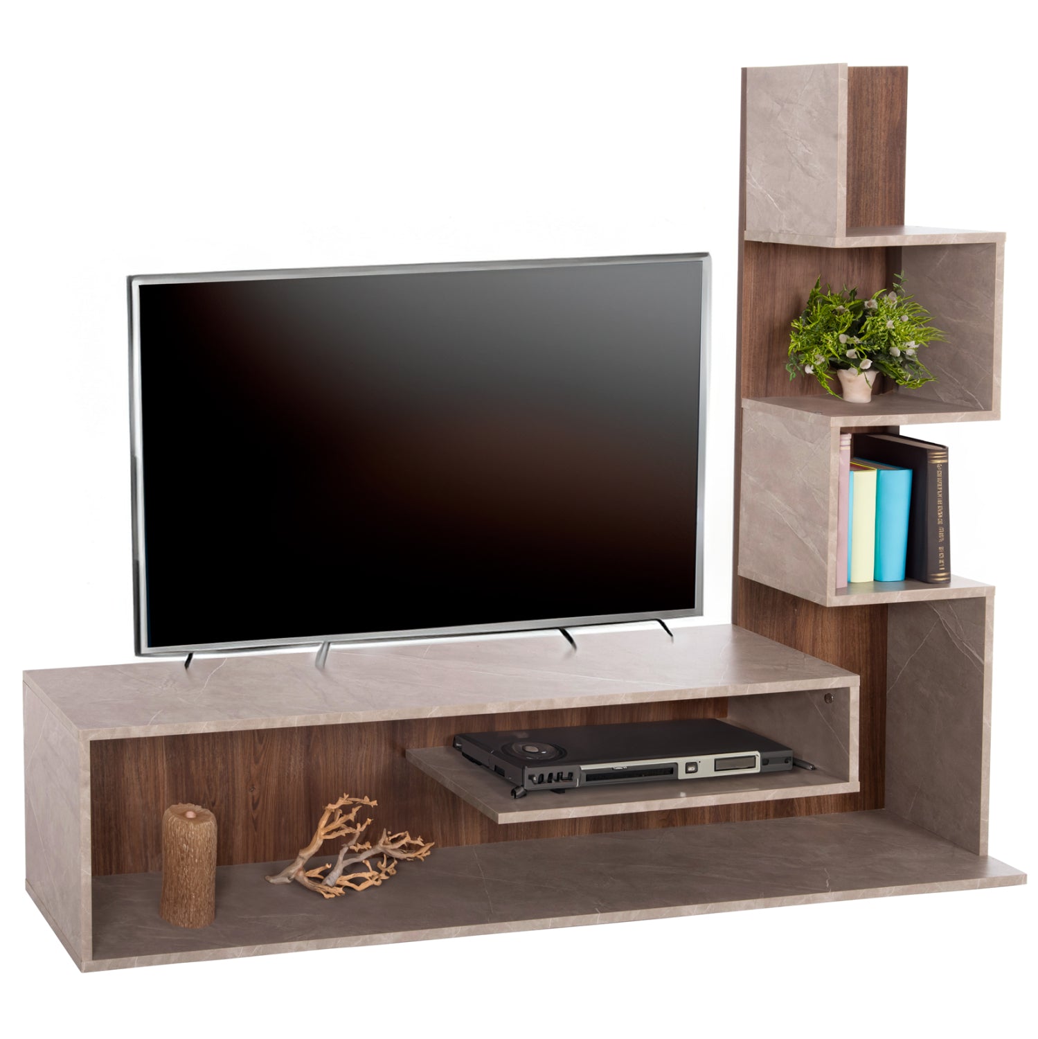 Тв шкаф EDELIE  цвят натурал-сив 150x29,5x120