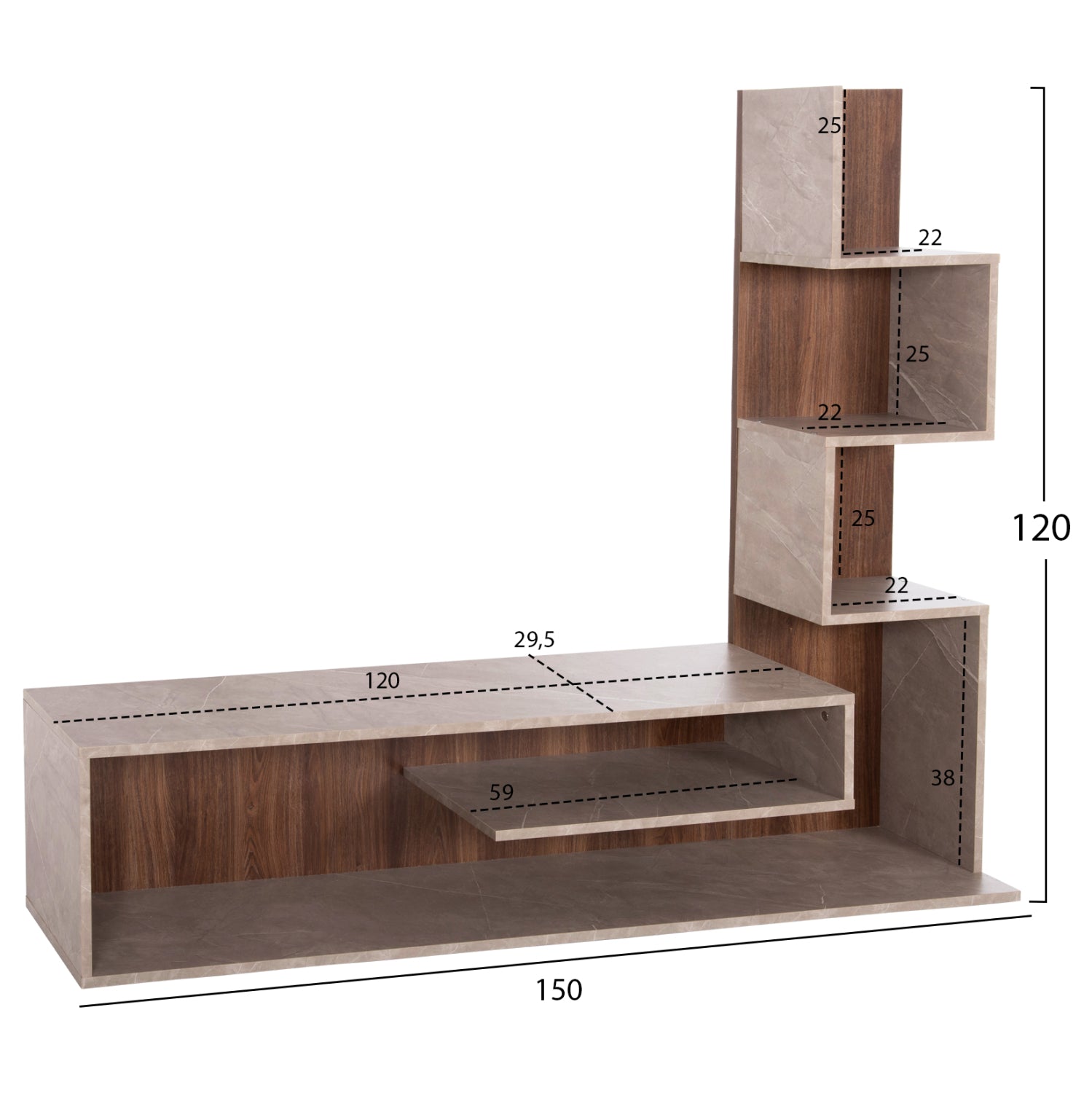 Тв шкаф EDELIE  цвят натурал-сив 150x29,5x120