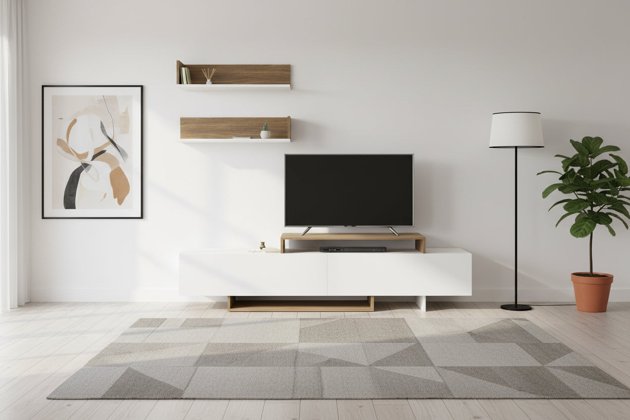 Тв  шкаф EDUARDO цвят бял-натурал 180x29,5x45