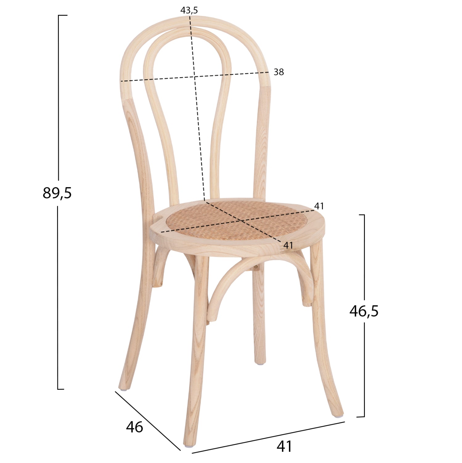 Дървен стол MONREAL тип бук - небоядисан 41x46x89.5см