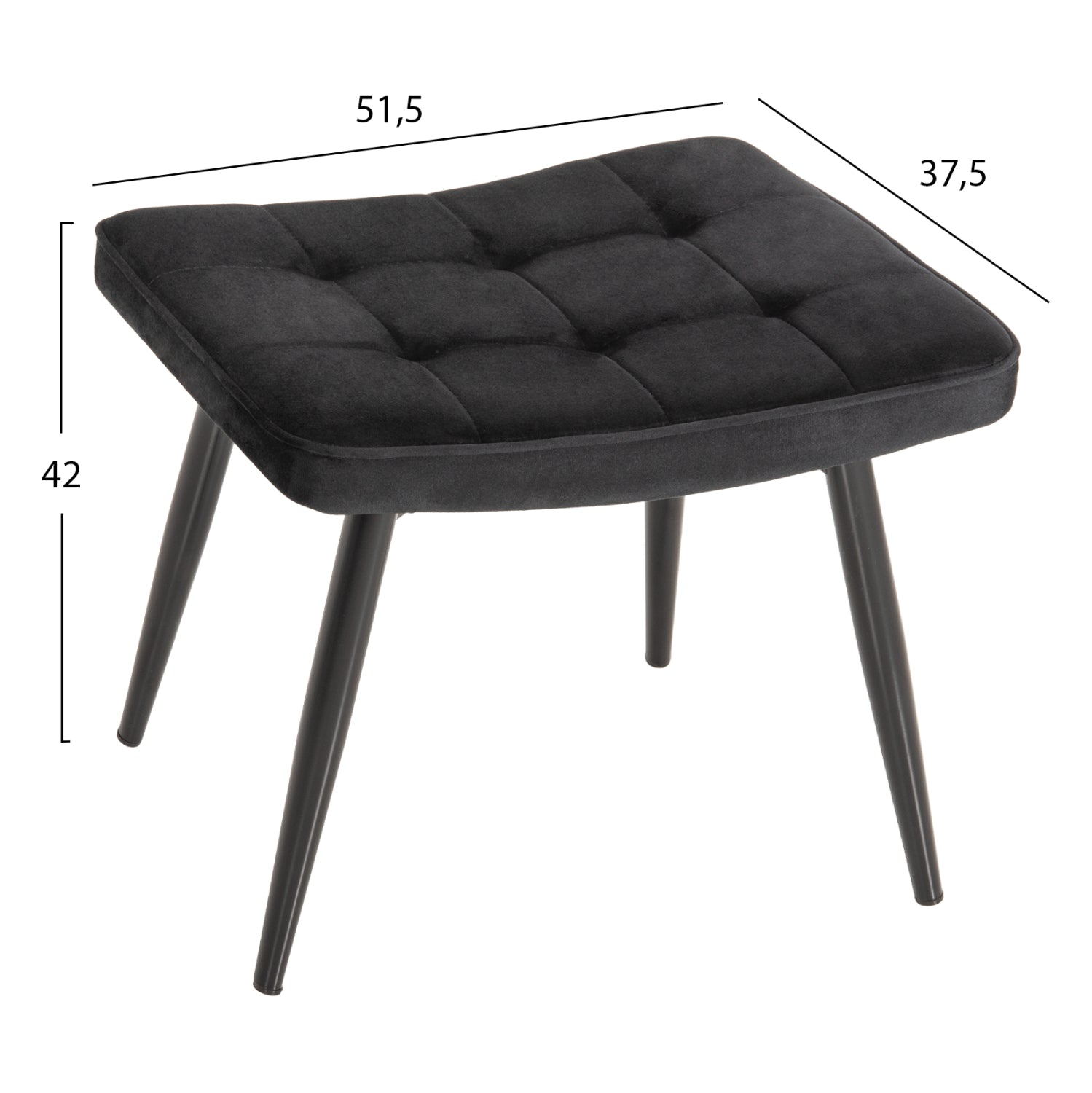 Фотьойл Сrawley  с табуретка, черно кадифе, 70x57x103см