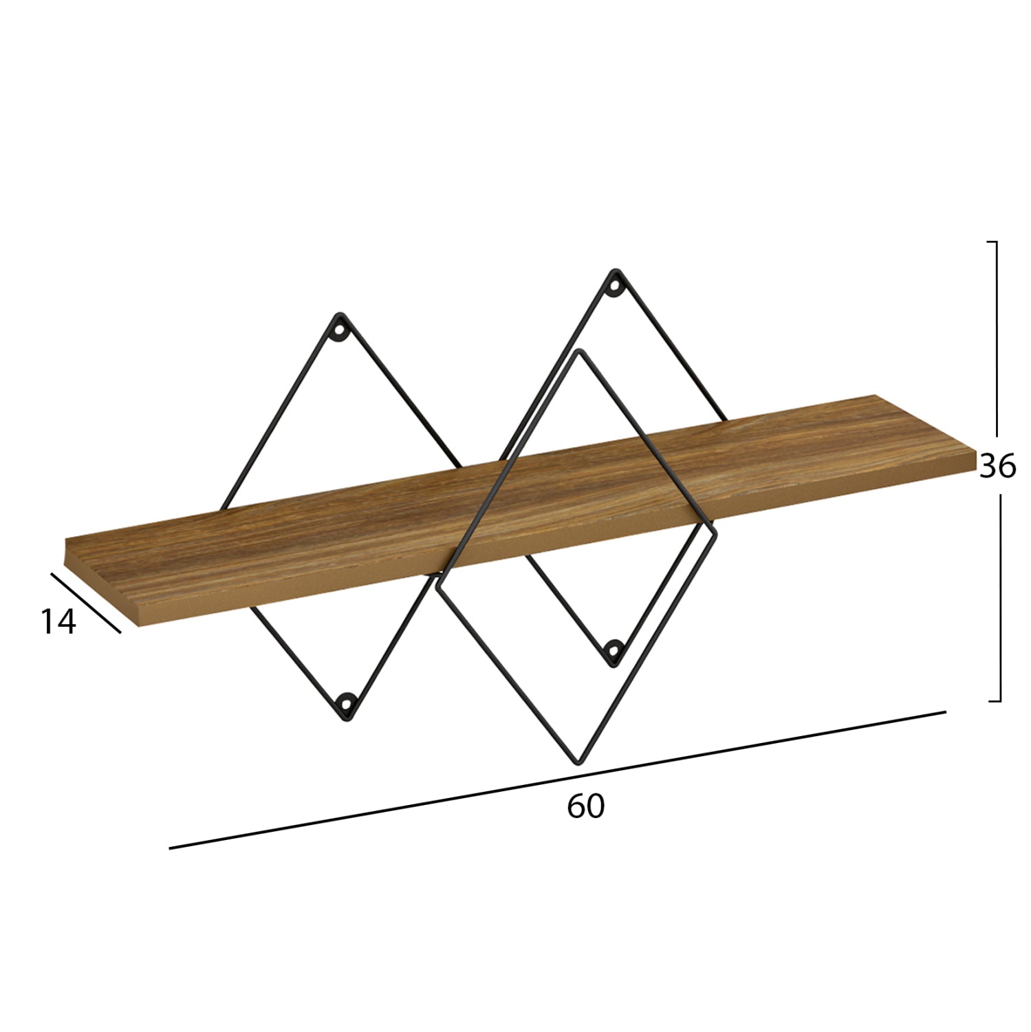 Стенен рафт chantria от меламин в цвят дъб - черен метал 60x14x36см