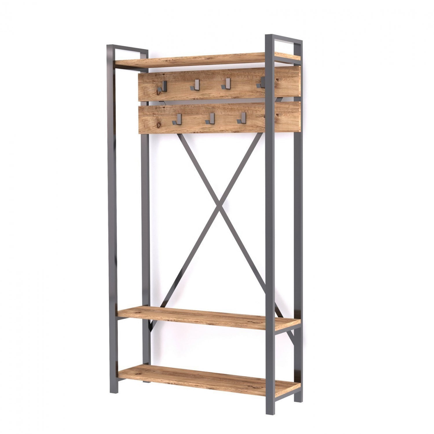 Мебели за антре  естествено дърво и черно 90x34x180 см