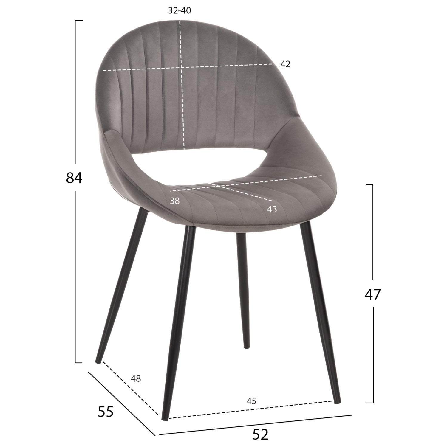 Стол  ODEN сив цвят кадифе 52x55x84
