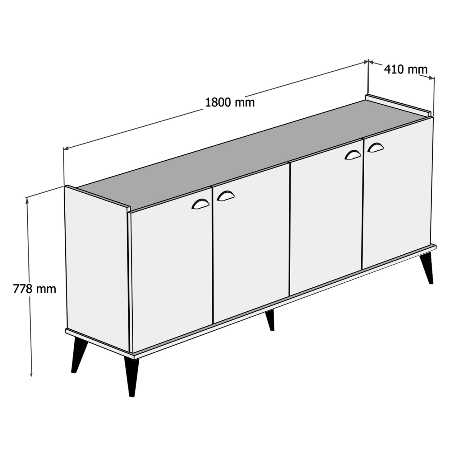 Меламинов бюфет цвят  естествено дърво - черен мрамор 180x41x77,8см.