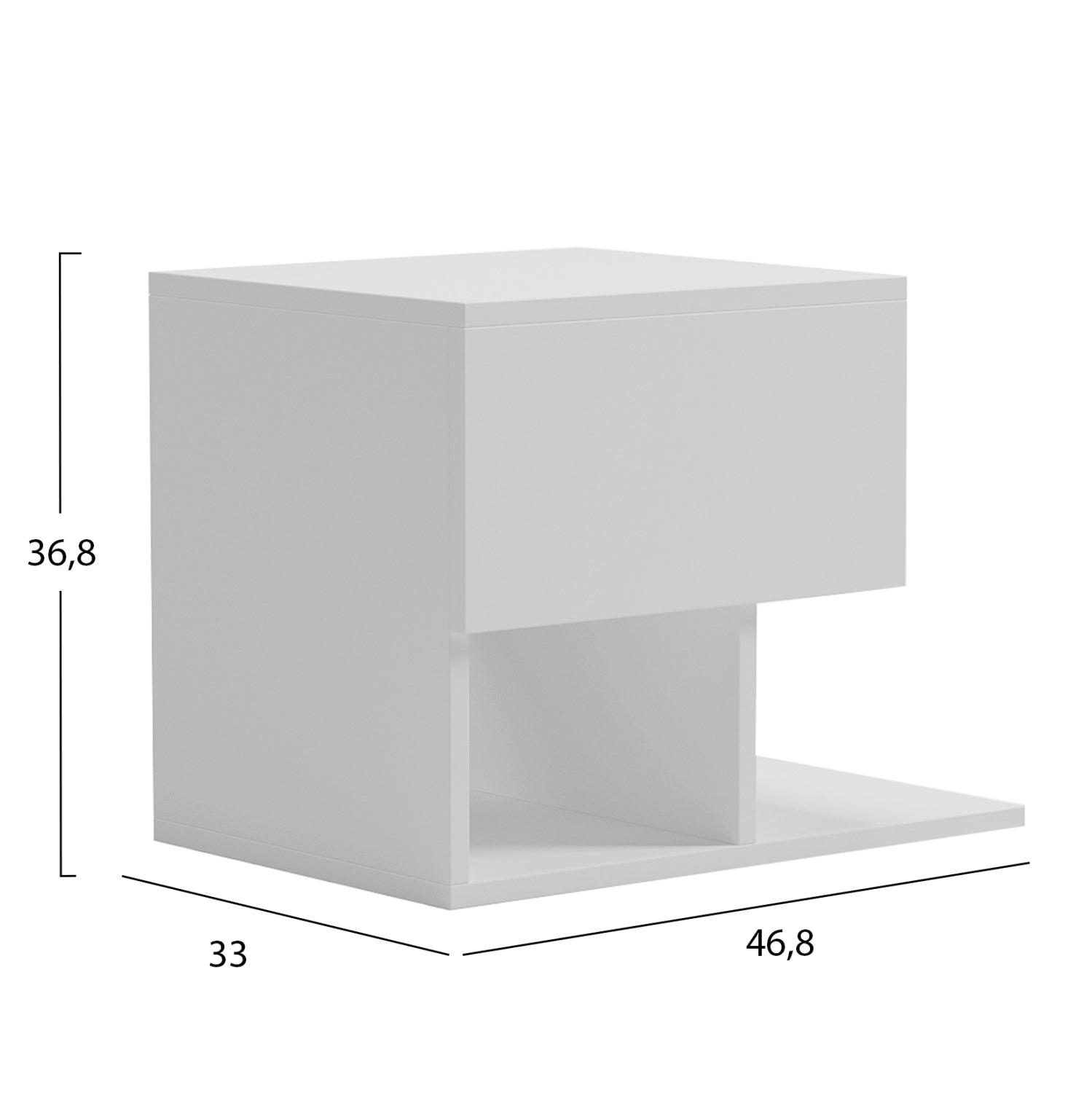 Нощно шкафче caspian от меламин в бяло 46.8x33x36.8 см