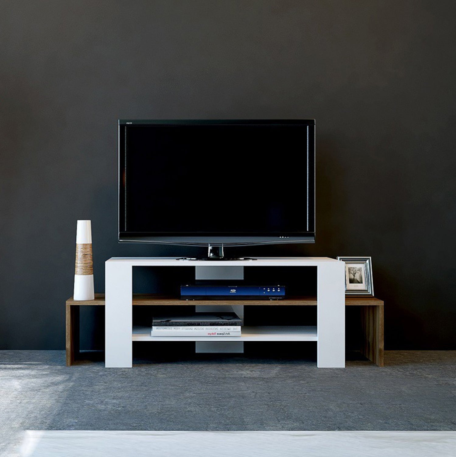 Тв шкаф AGNETA меламин бял орех 120x29.5x40см