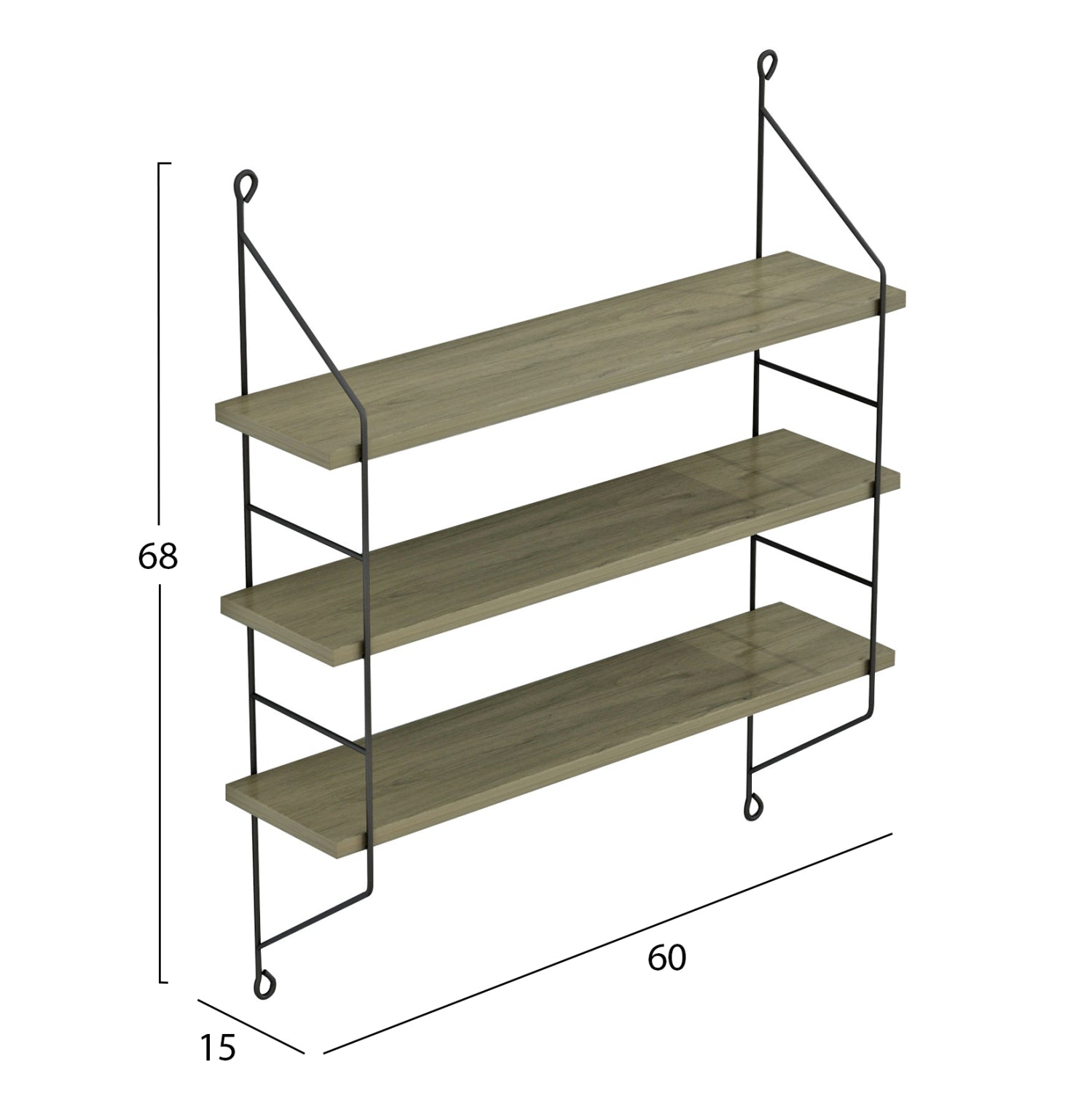 Стенен рафт ACHALA  меламин маслинено сиво 60x15x68см