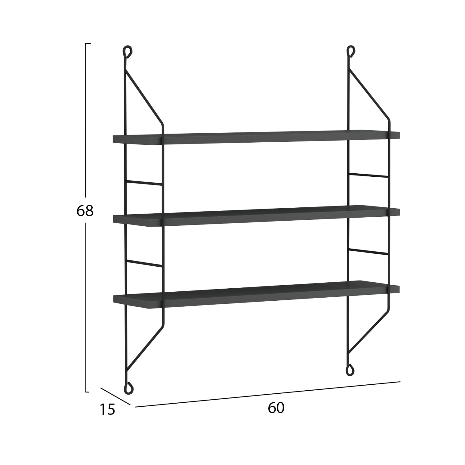 Стенен рафт ACHALA  меламин сив 60x15x68см