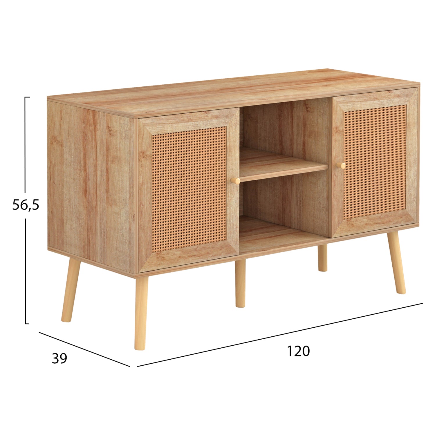 ТВ Шкаф COLM Натурал с Ратанови Врати 120x39x56.5 см
