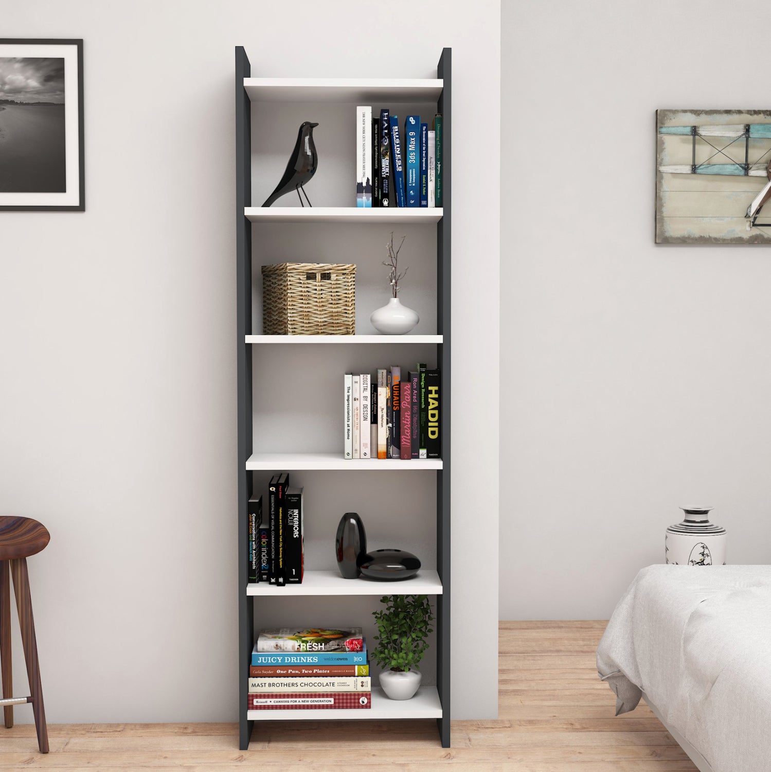 Библиотека CLASSIKER  цвят бял-сив 48.5x22x160см