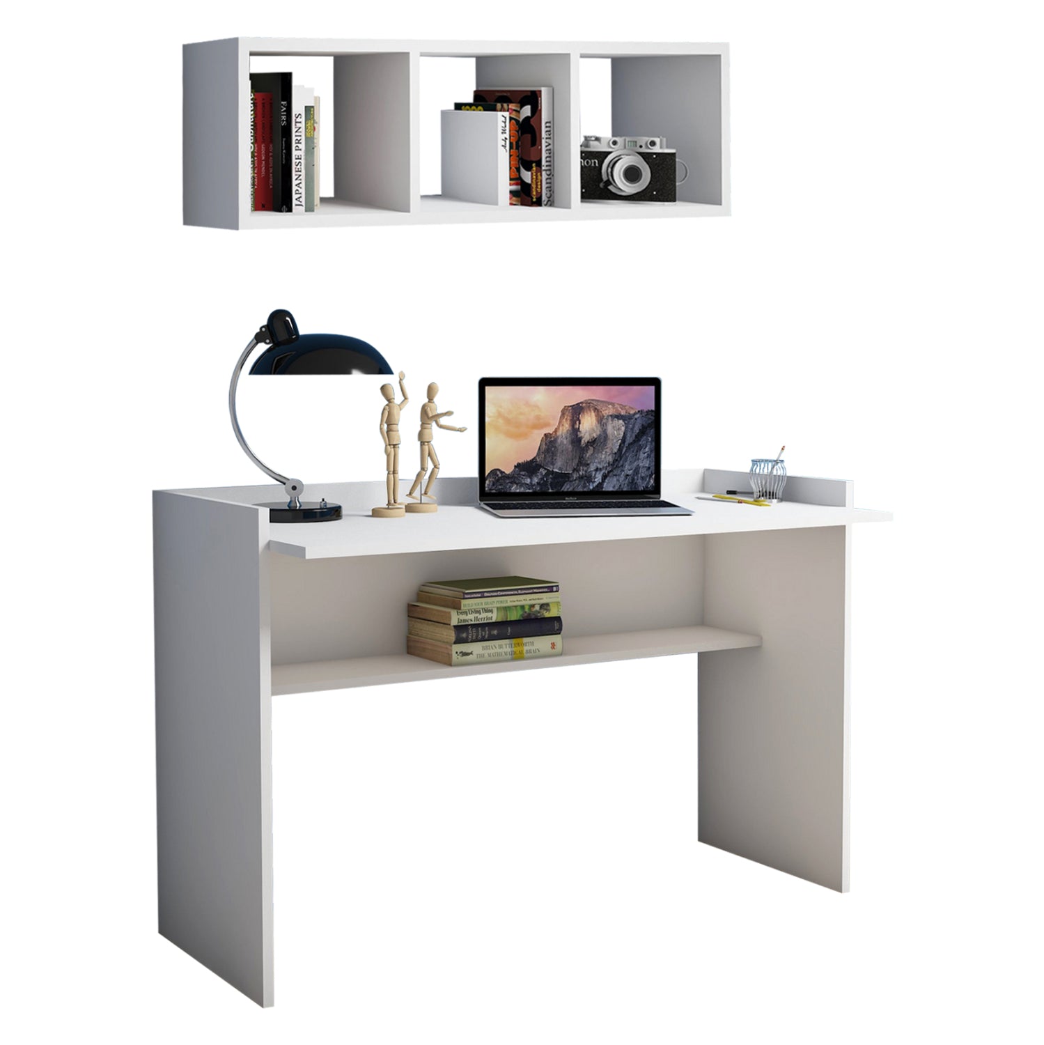 Офис бюро и стенен рафт  КГ11775.11 бял цвят 118x45-58x80