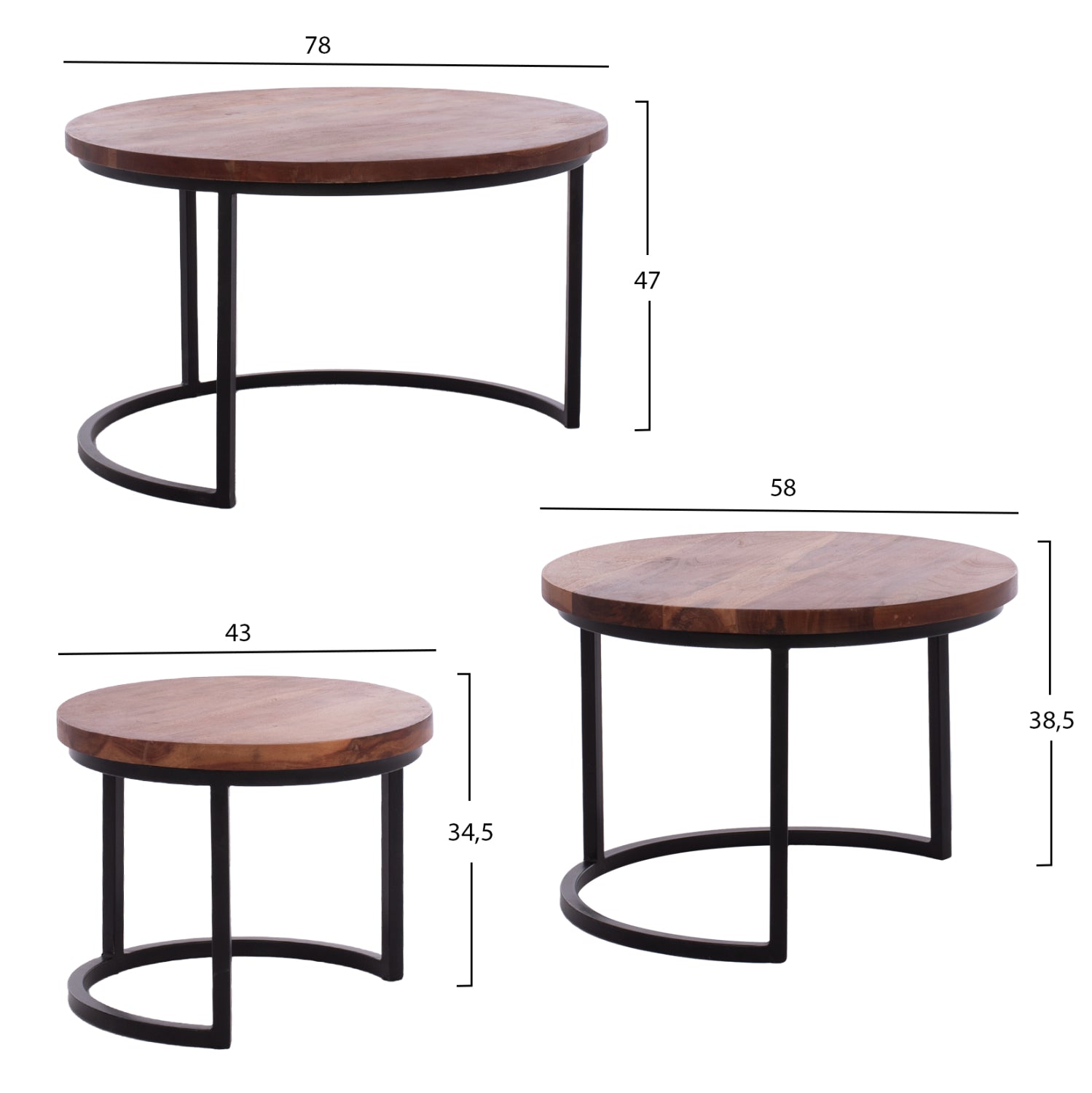 Комплект холни маси 3 бр орех-черен цвят