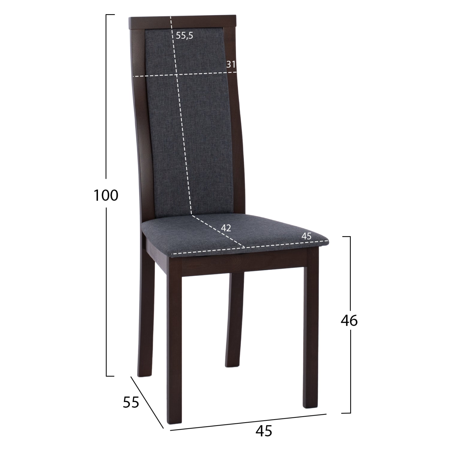 Трапезен стол Олея цвят орех-сив 45x55x100