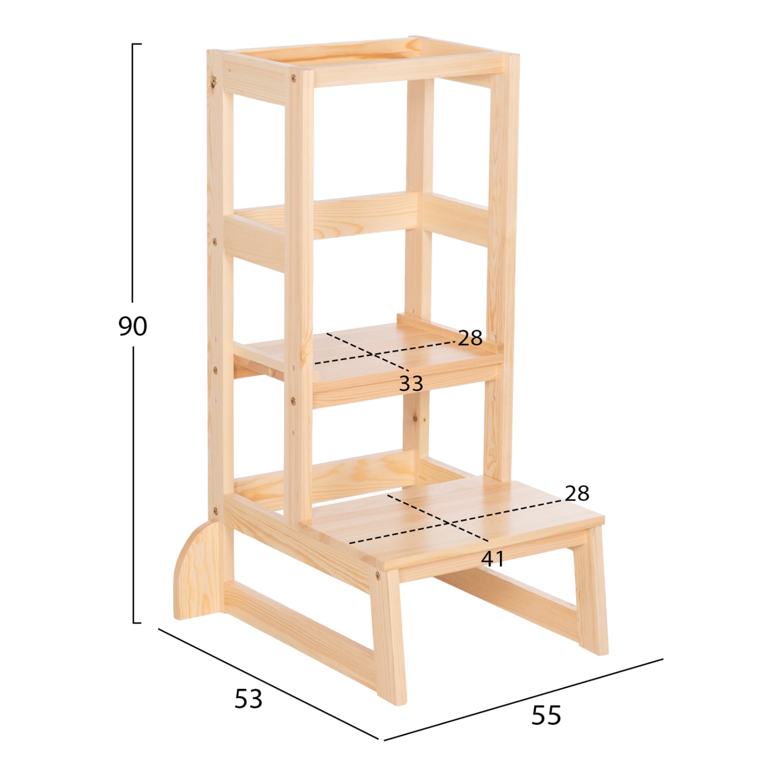Детска учебна кула t.montessori pepe борова дървесина в естествен цвят 55x53x90hсм.