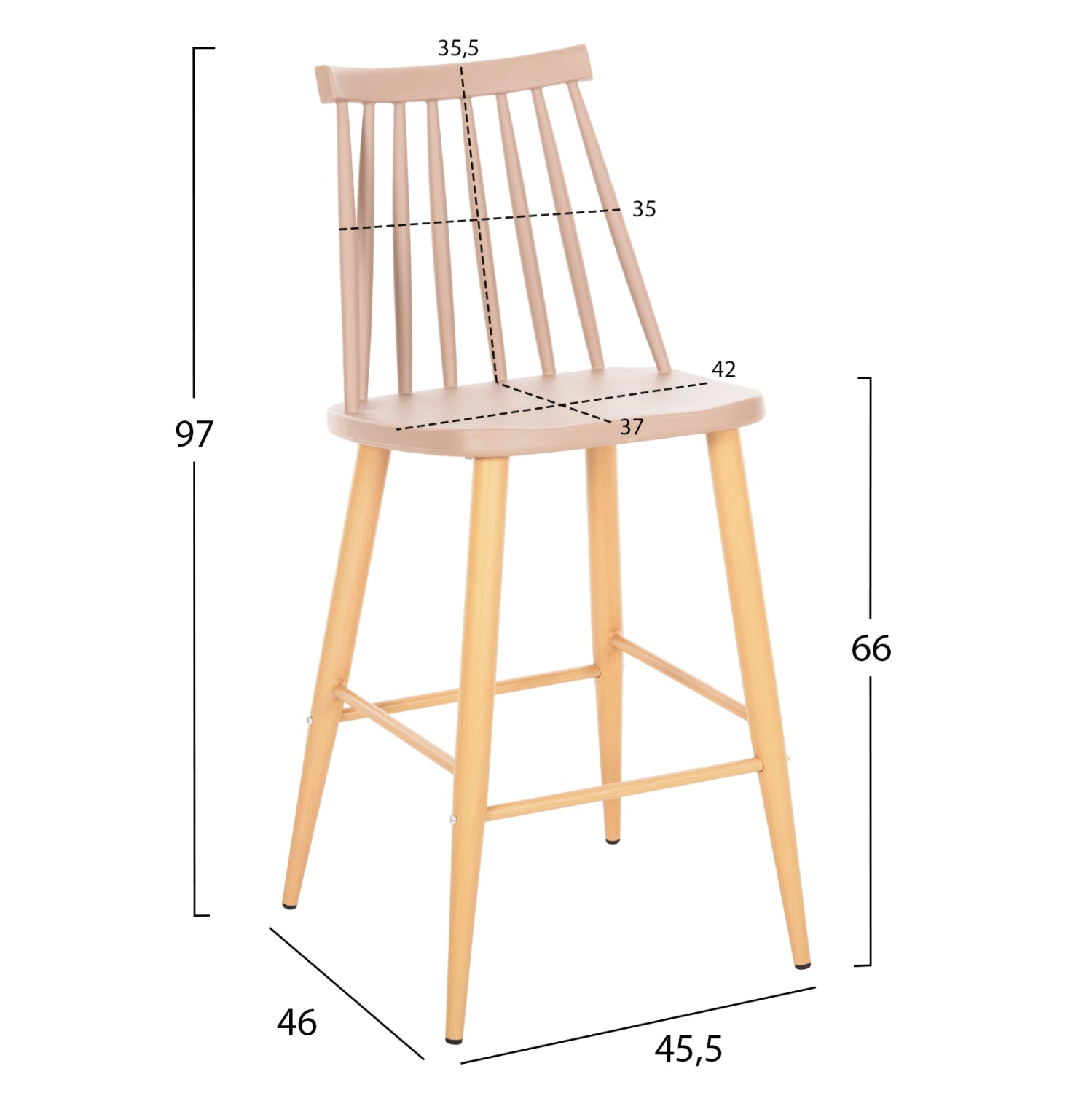 Бар стол Ванеса капучино полипропилен и дърво 45.5x46x97см