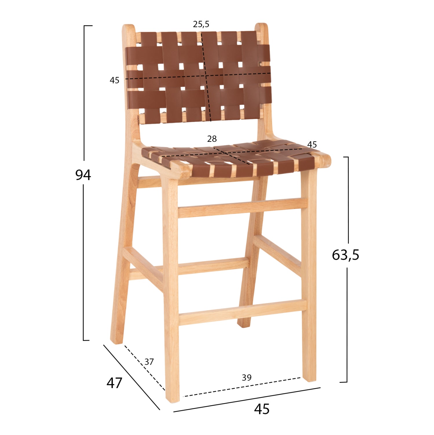 Бар стол FELIPE  средна височина натурал  45x47x94