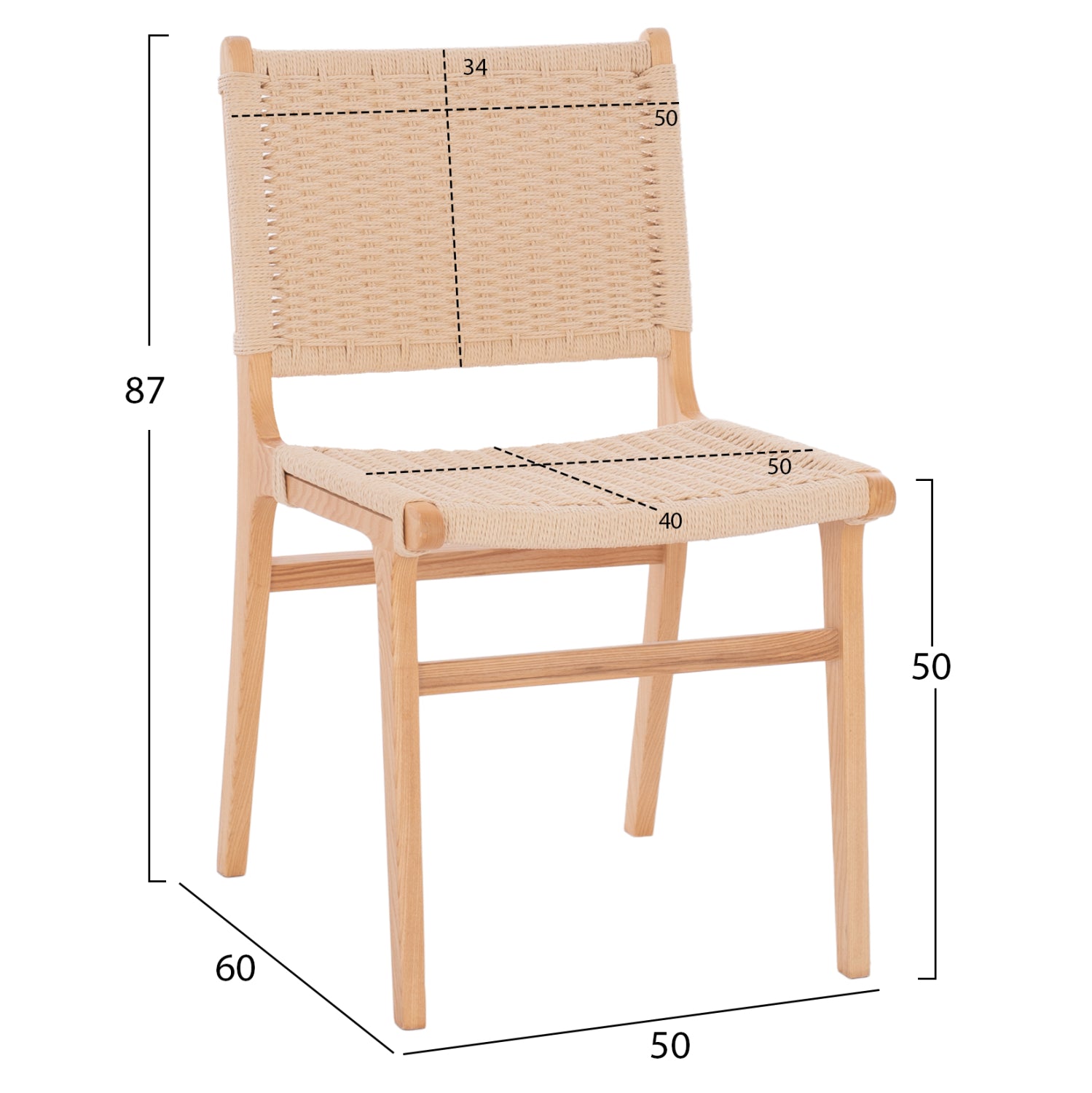 Стол  IGNACIO каучуково дърво въже натурал  50X60X87