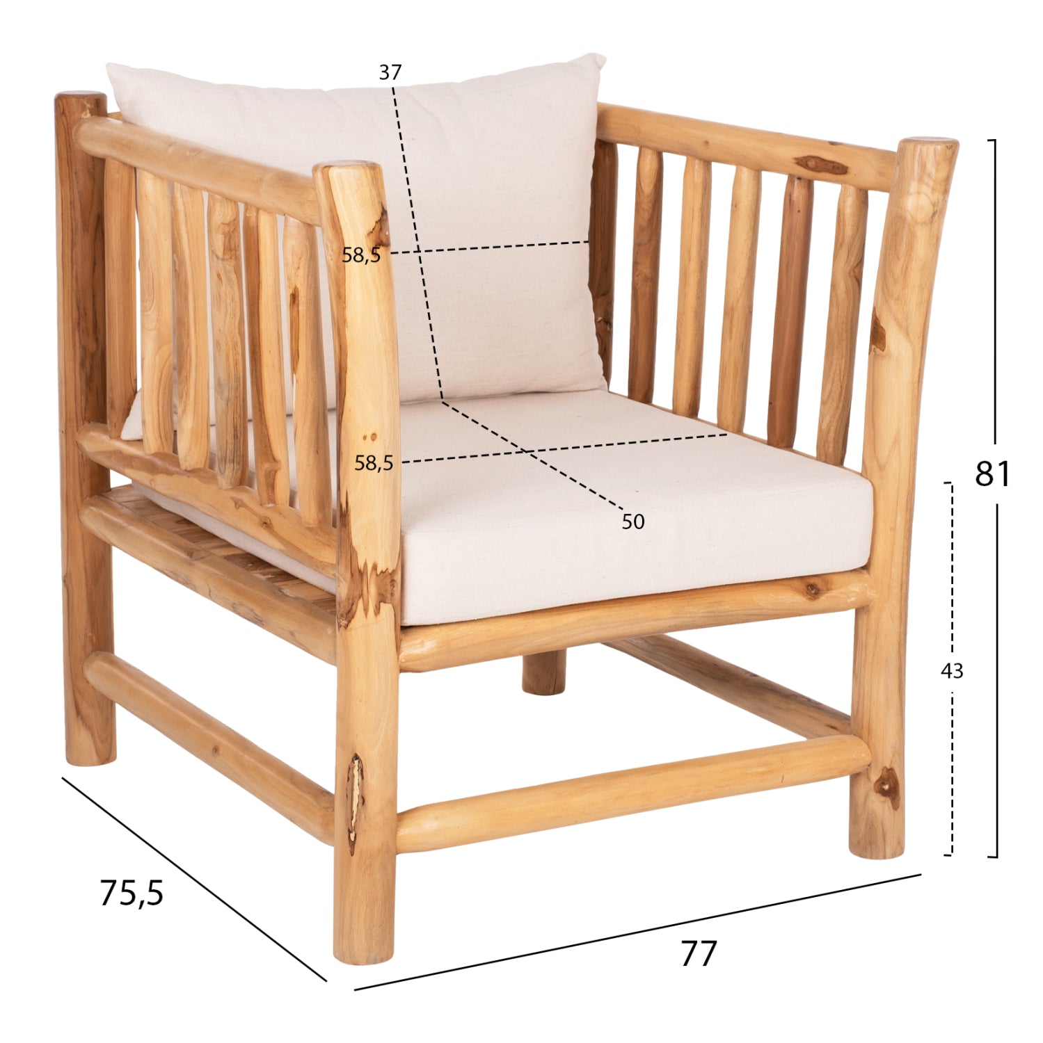 Комплект  EDDARD от 4 части/ масивно тиково дърво, естествен цвят - бял с маса  120x50x45
