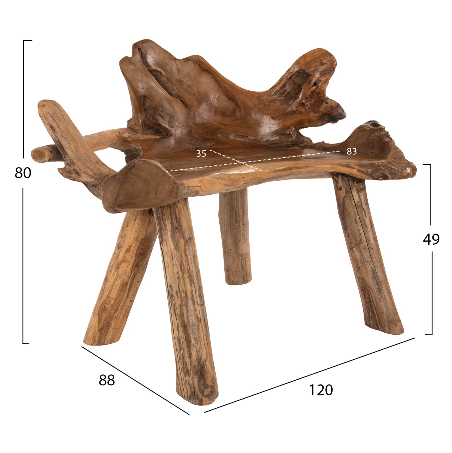 Пейка  от натурално тиково дърво масив 120x88x80 см.