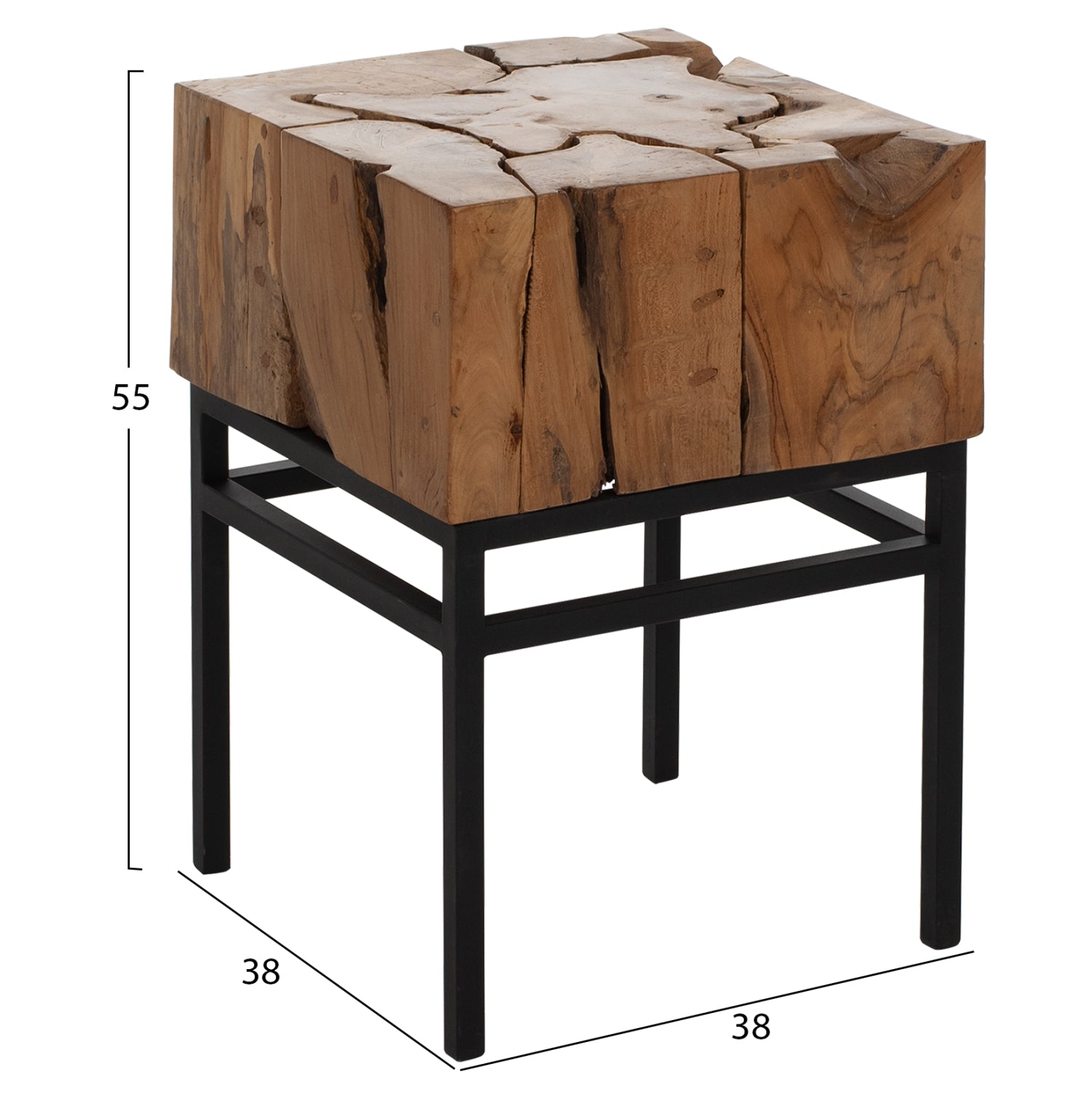 Странична маса PIEN естестествен-черен цвят 38X38X55см