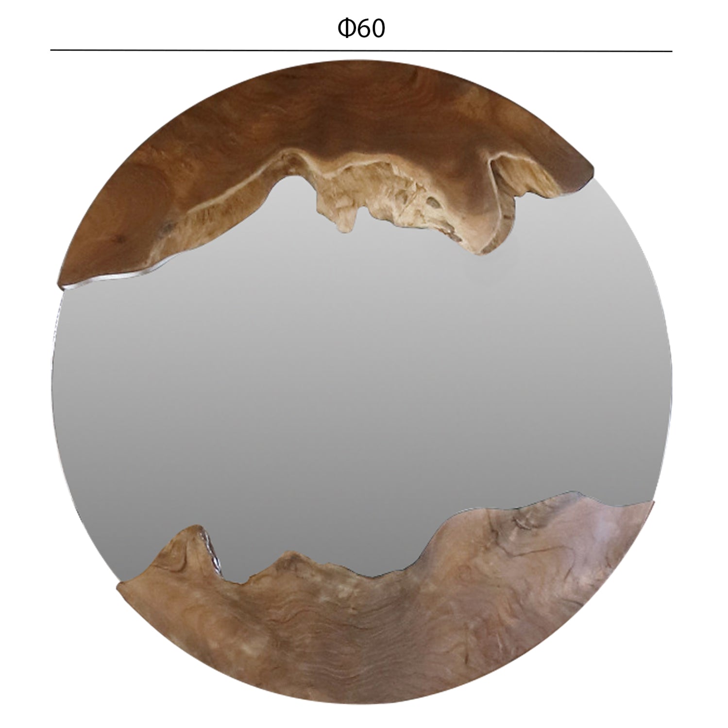Огледало стенно ф60 -рамка с тиково дърво