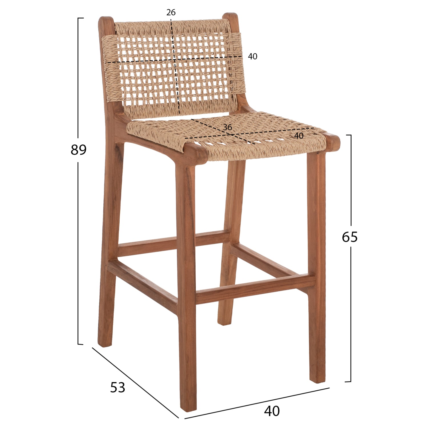 Бар стол NESHA тиково дърво 40X53X89