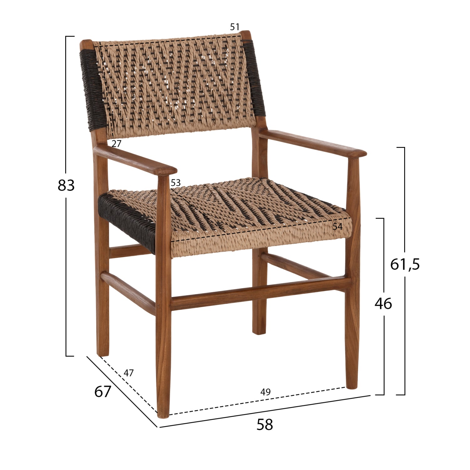 Стол 9383 бежов-естествен-черен цвят 57x66x86см