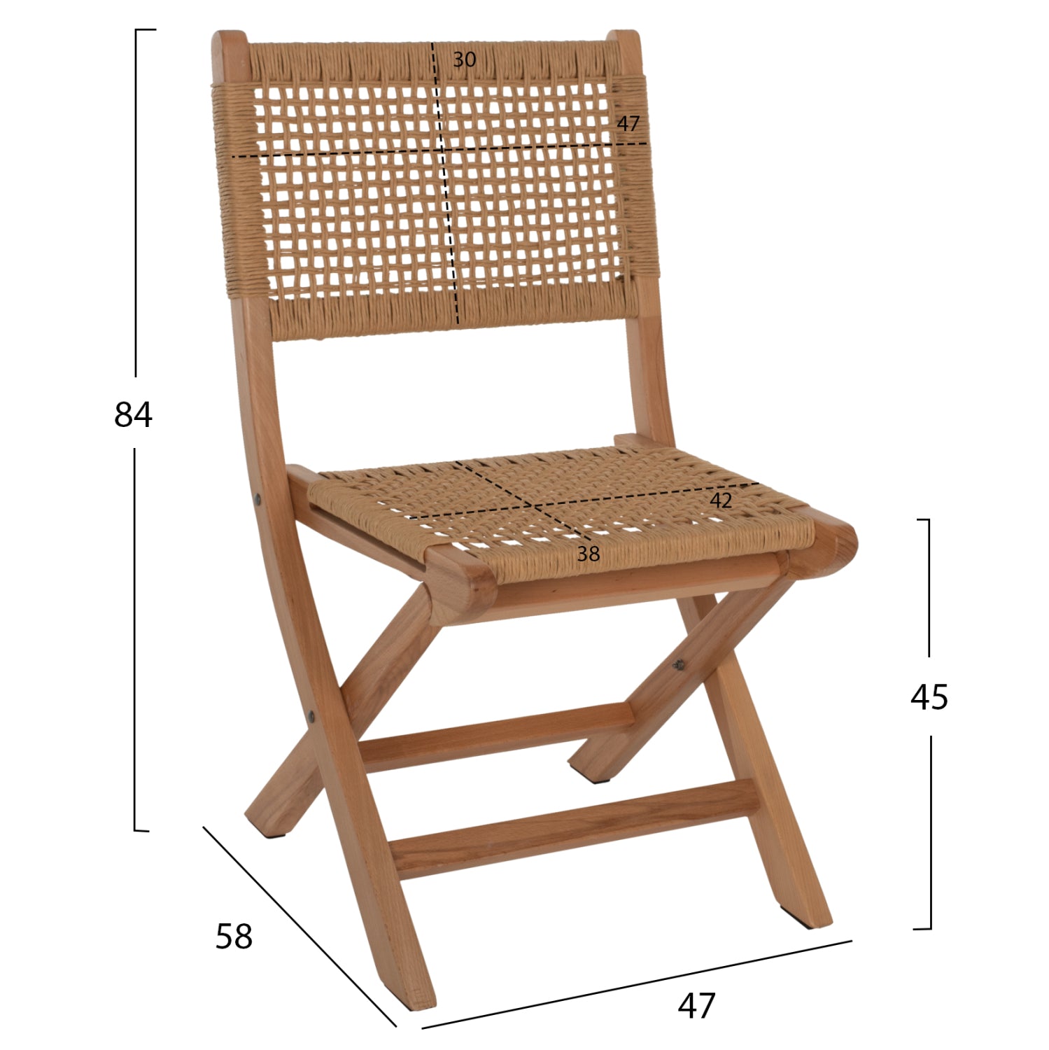 Сгъваем стол от бук - естествено въже 47x58x84см