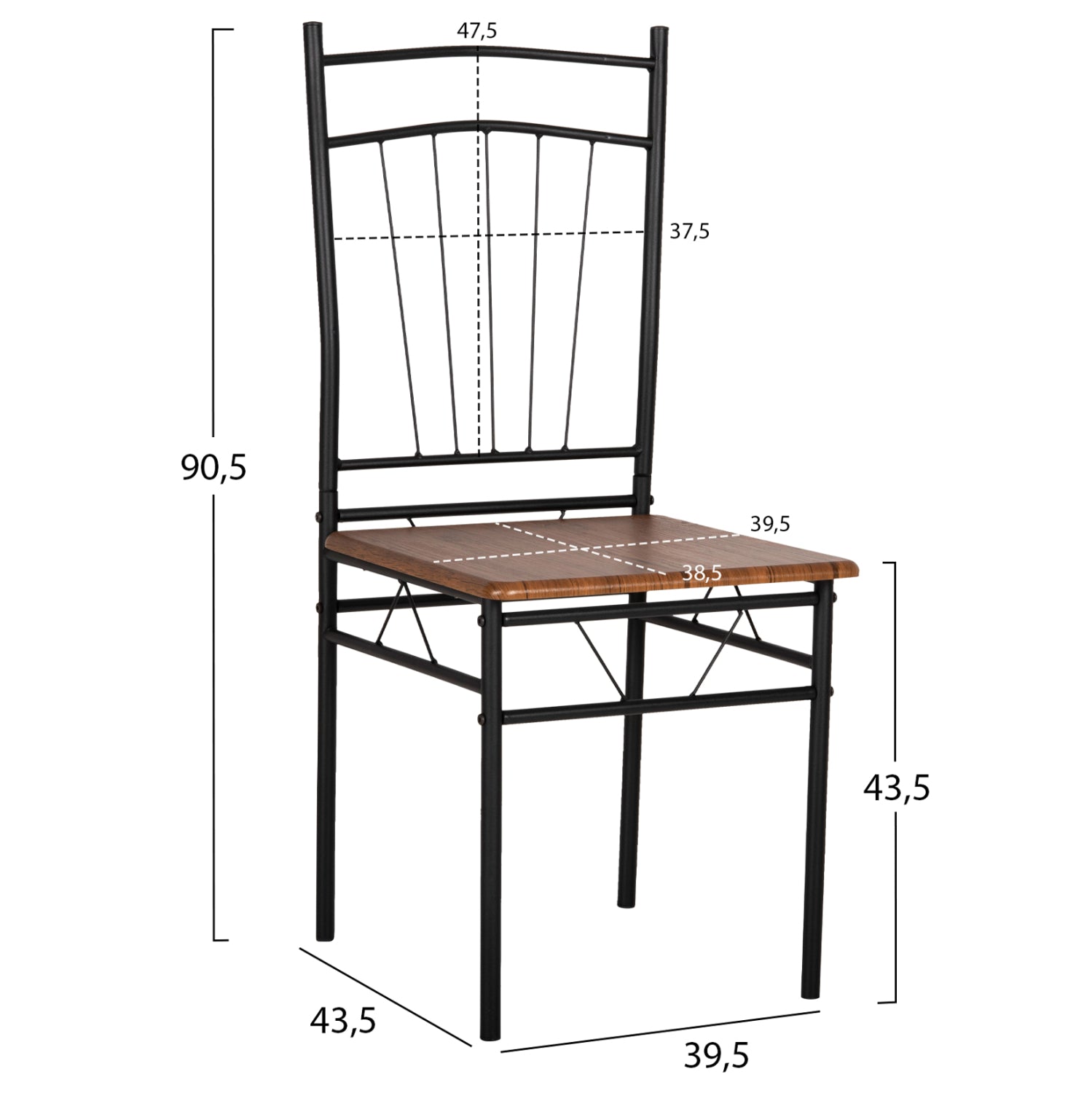 Комплект за трапезария 5 части, черен метал Peary-mdf в цвят орех 110x60x74всм.