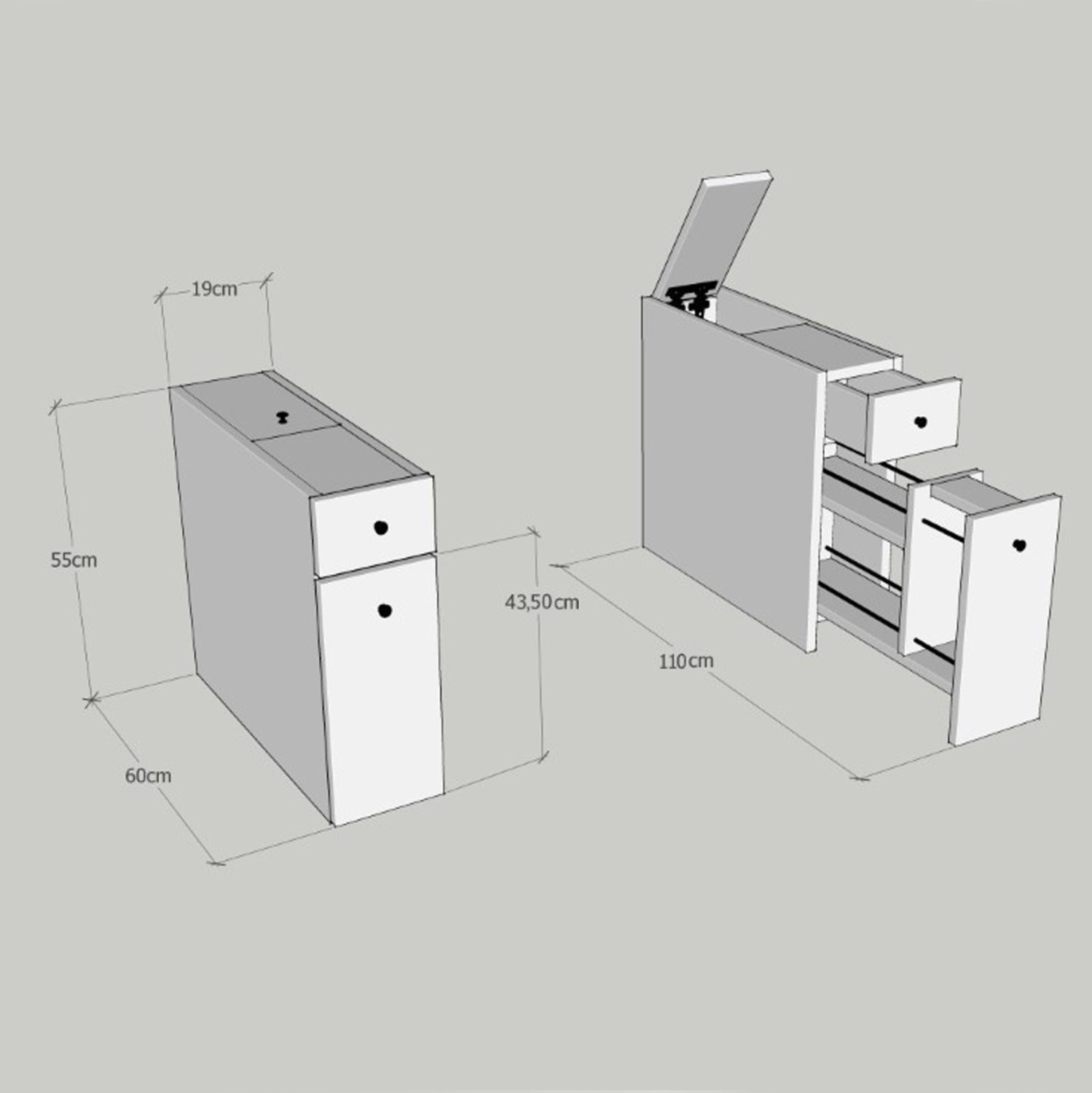Шкаф за баня антрацит меламин 19x60x55см