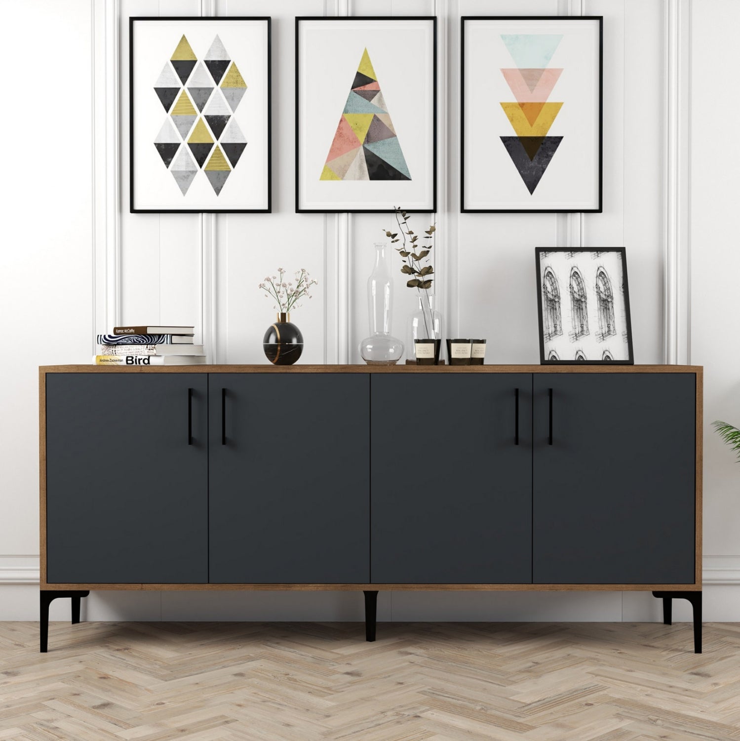 Бюфет 9428 орех-антрацит цвят  180x35x78см