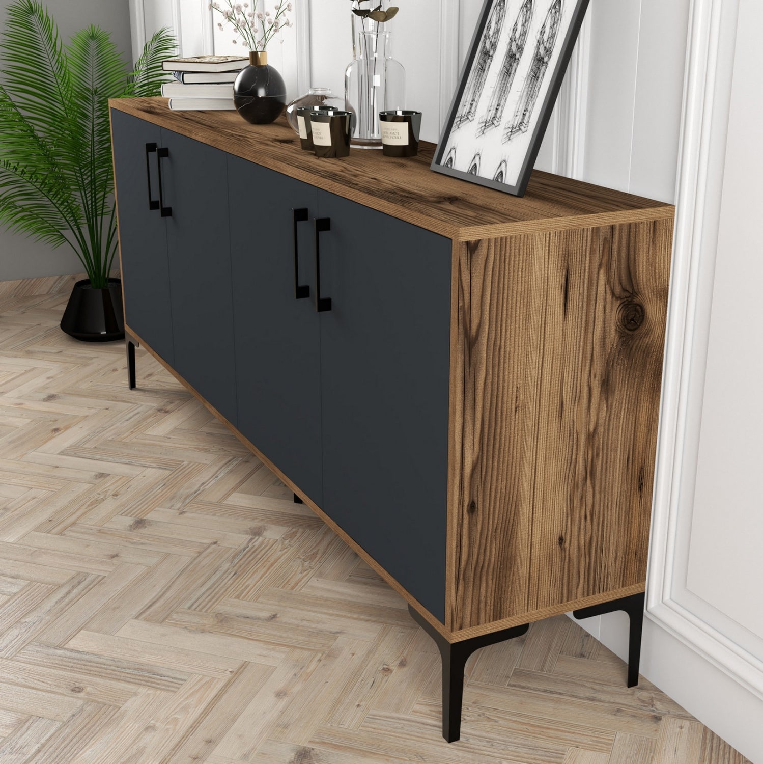 Бюфет 9428 орех-антрацит цвят  180x35x78см