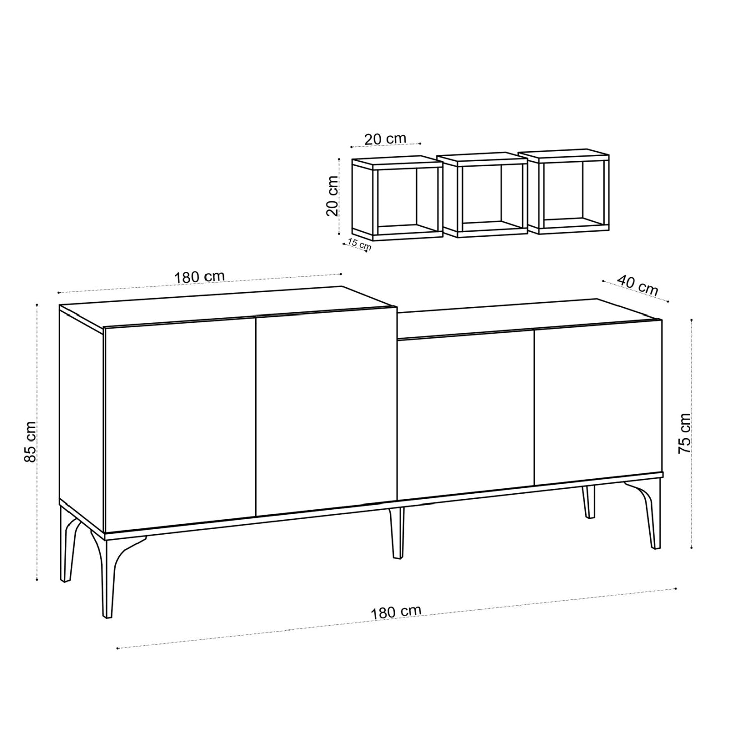 Бюфет с 3 рафта цвят натурал 180x40x85см