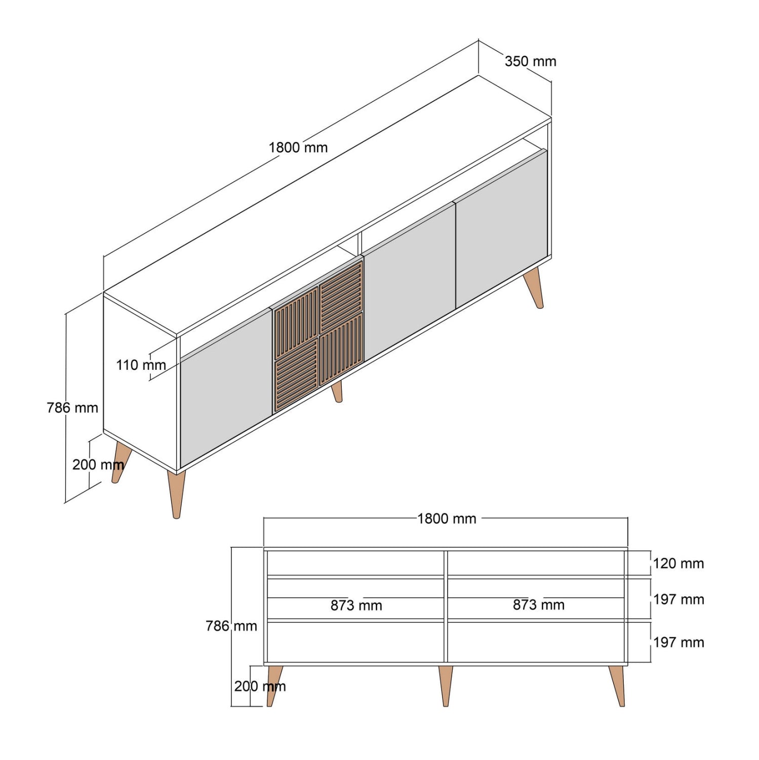 Бюфет 9431 орех-черен цвят 180x35x78.6h см