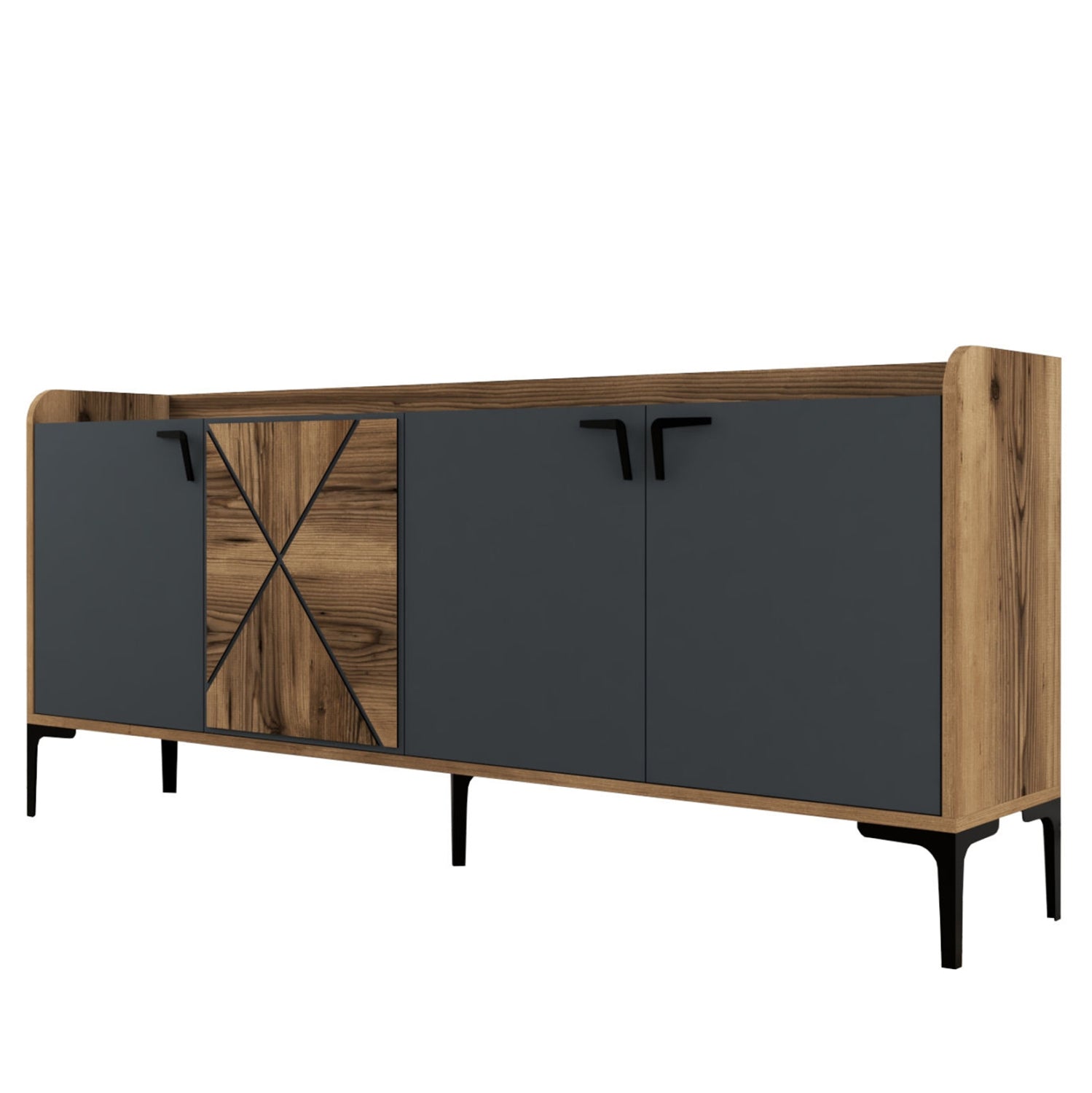 Бюфет меламин цвят  орех и вратички въглен 180x35x78см.