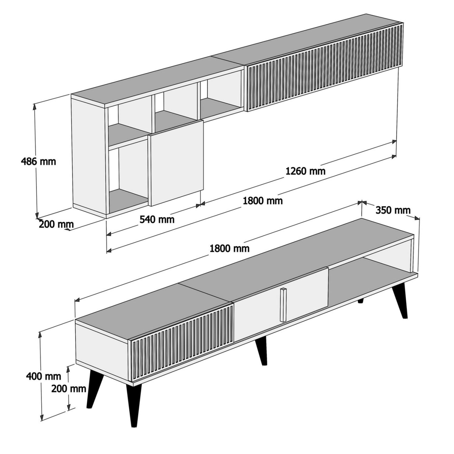 ТВ Композиция Орех-Бял Мрамор 180x35x40 см с Стенни Елементи