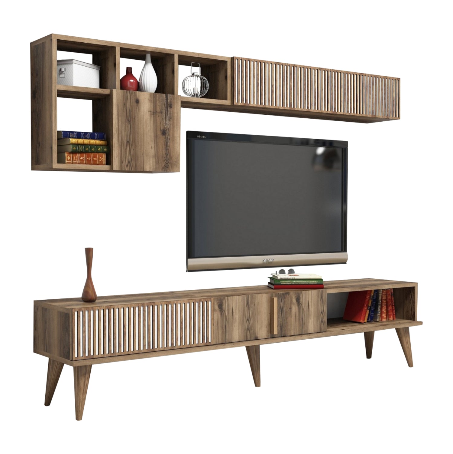 Тв комплект  орех с бял цвят 180x35x40см.