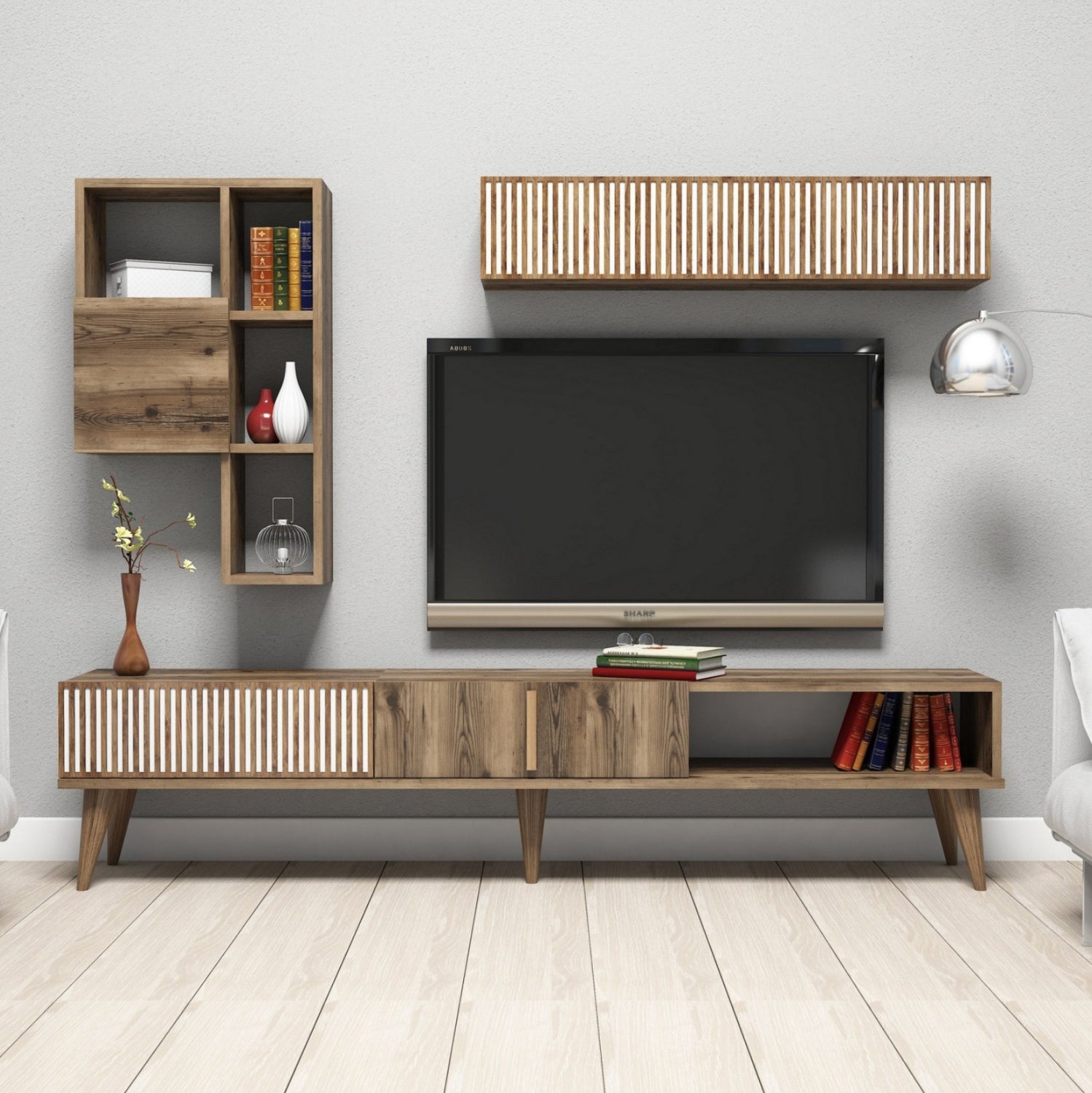 Тв комплект  орех с бял цвят 180x35x40см.
