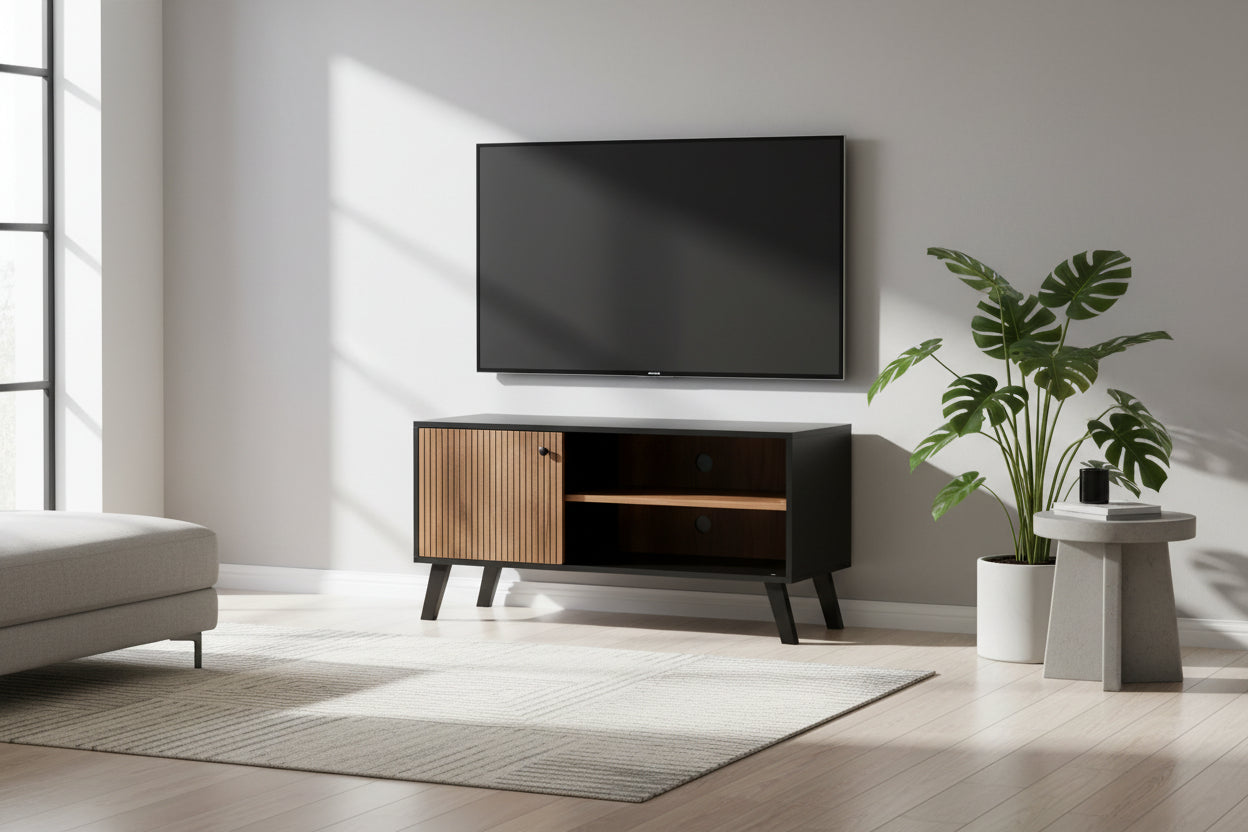 ТВ шкаф Kruden  меламинов черен-натурал 100x40x51см