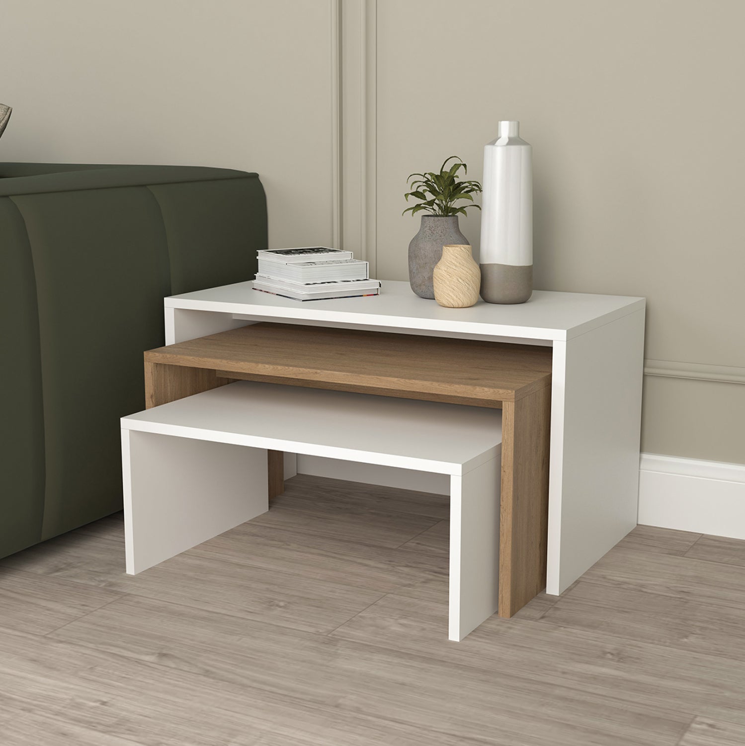 Комплект масички за кафе BENTIL  3 бр сонома-бял цвят 65x35x45см